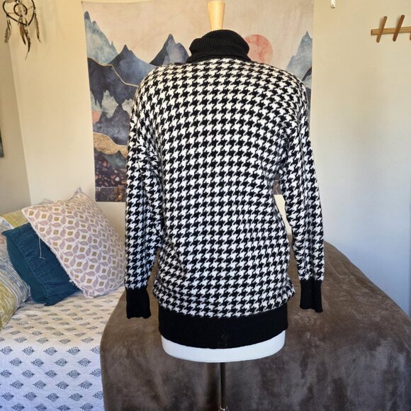 Vintage Neiman Marcus 100% Cashmere Houndstooth Turtleneck Sweater L - Picture 5 of 16